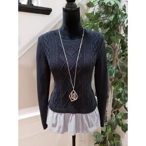 Crown & Ivy Women's Black 100% Cotton Round Neck Long Sleeve Sweater Size XS